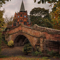 Buy canvas prints of The Dell bridge and Lyceum, Port Sunlight, Wirral by Peter Lovatt  LRPS