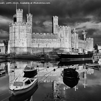 Buy canvas prints of Caernarfon Castle and Harbour in Monochrome by Peter Lovatt  LRPS