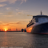 Buy canvas prints of Queen Mary 2 in Southampton at sunset by Christian Beasley
