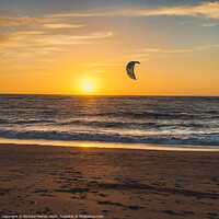 Buy canvas prints of Kitesurfer at Sunset on the beach at South Milton  by Richard Fearon