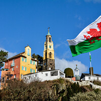 Buy canvas prints of Welsh flag flying at Portmeirion village by Tim Snow