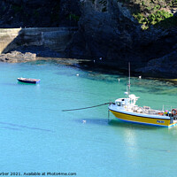 Buy canvas prints of Fishing boats in Port Isaac Harbour by Peter Barber