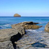 Buy canvas prints of The entrance to Trebarwith Strand at high tide. by Peter Barber