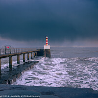 Buy canvas prints of Amble Lighthouse under a Stormy December Sky by Dick Lloyd