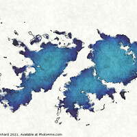 Buy canvas prints of Falkland Islands map with drawn lines and blue watercolor illust by Ingo Menhard