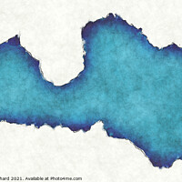 Buy canvas prints of Latvia map with drawn lines and blue watercolor illustration by Ingo Menhard