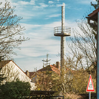 Buy canvas prints of Observation tower in the middle of a residential area in rural Bavaria by Ingo Menhard