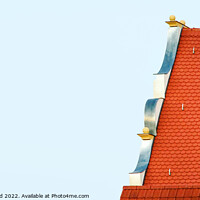Buy canvas prints of Side view of a tiled roof with ornate gables on an old historic house by Ingo Menhard