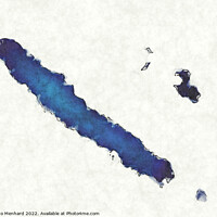 Buy canvas prints of New Caledonia map with drawn lines and blue watercolor illustrat by Ingo Menhard