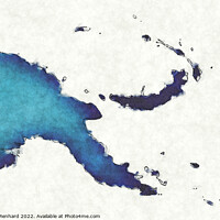 Buy canvas prints of Papua New Guinea map with drawn lines and blue watercolor illust by Ingo Menhard
