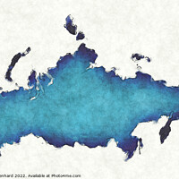 Buy canvas prints of Russia map with drawn lines and blue watercolor illustration by Ingo Menhard