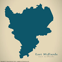 Buy canvas prints of Modern Map - East Midlands UK design by Ingo Menhard