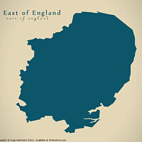 Buy canvas prints of Modern Map - East of England UK design by Ingo Menhard