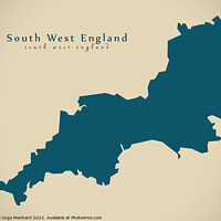 Buy canvas prints of Modern Map - South West England UK design by Ingo Menhard