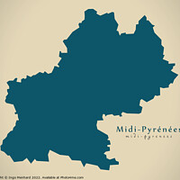 Buy canvas prints of Modern Map - Midi Pyrenees FR France by Ingo Menhard