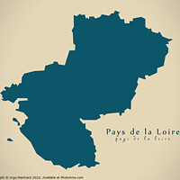 Buy canvas prints of Modern Map - Pays de la Loire FR France by Ingo Menhard