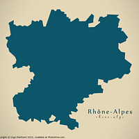 Buy canvas prints of Modern Map - Rhone Alpes FR France by Ingo Menhard