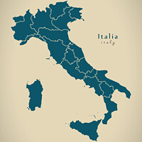 Buy canvas prints of Modern Map - Italia with regions IT by Ingo Menhard