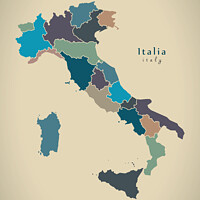 Buy canvas prints of Modern Map - Italia with regions colored IT by Ingo Menhard