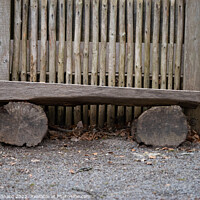 Buy canvas prints of Bench made with logs of wood by a wooden fence by Ingo Menhard
