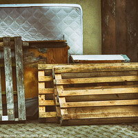 Buy canvas prints of Shot of pallets leaning against the wall with old furniture and mattress by Ingo Menhard