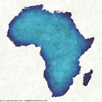 Buy canvas prints of Africa map with drawn lines and blue watercolor illustration by Ingo Menhard