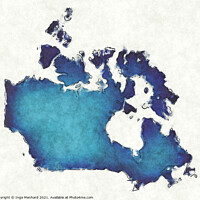 Buy canvas prints of Canada map with drawn lines and blue watercolor illustration by Ingo Menhard