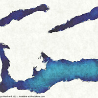 Buy canvas prints of Cayman Islands map with drawn lines and blue watercolor illustra by Ingo Menhard