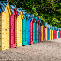 Buy canvas prints of Brightly coloured beach huts at Llanbedrog, Wales. by Alan Taylor