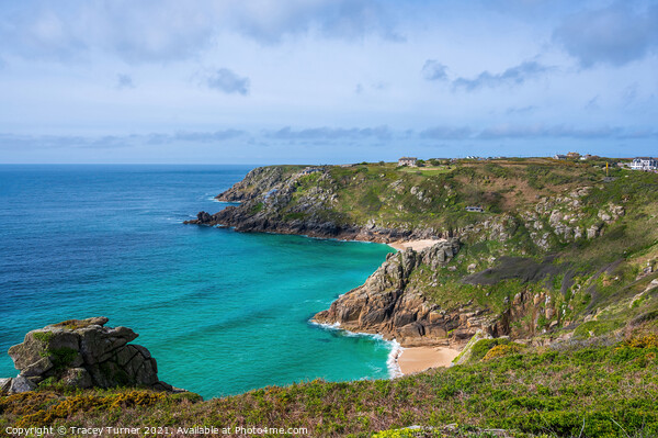 Porthcurno view to Minack Theatre in Cornwall Picture Board by Tracey Turner