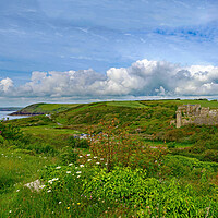Buy canvas prints of Manorbier Castle Panorama by Tracey Turner