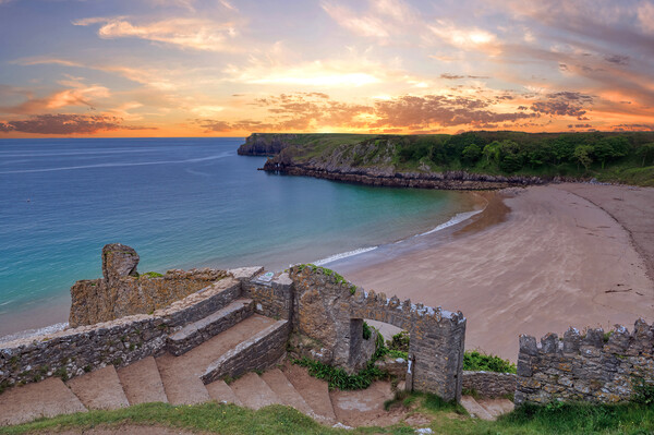 Sunrise at Barafundle Bay in Pembrokeshire Picture Board by Tracey Turner