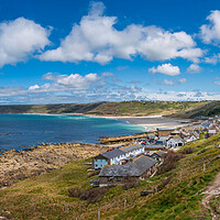 Buy canvas prints of Stunning Panoramic View of Sennen Cove and Beach  by Tracey Turner