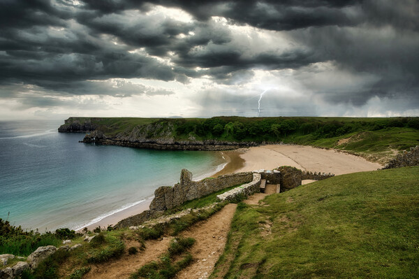 Striking Stormy Seascape at Barafundle Bay Picture Board by Tracey Turner