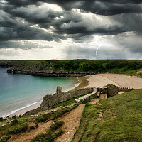Buy canvas prints of Striking Stormy Seascape at Barafundle Bay by Tracey Turner