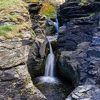 Buy canvas prints of Waterfall at Rocky Valley, near Bossiney Haven in Cornwall by Tracey Turner