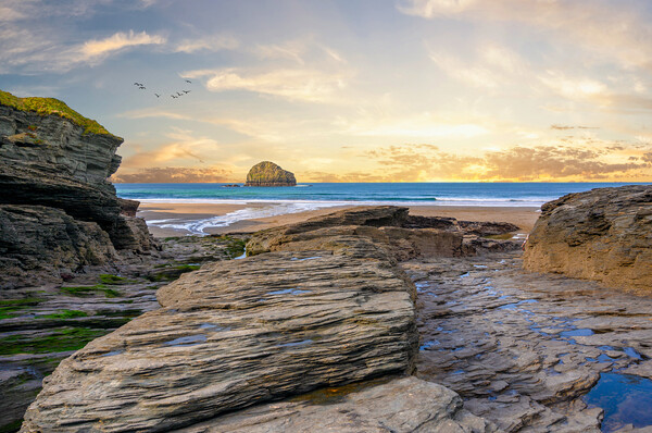 Sunset at Trebarwith Strand in Cornwall Picture Board by Tracey Turner