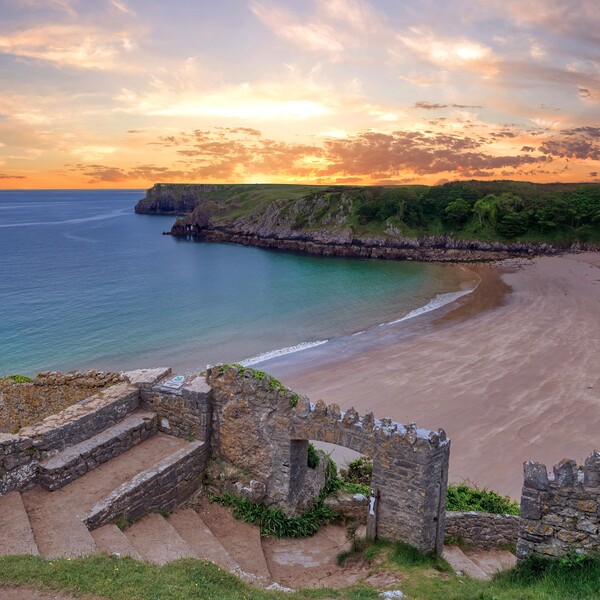 Sunrise at Barafundle Bay (square crop) Framed Mounted Print by Tracey Turner