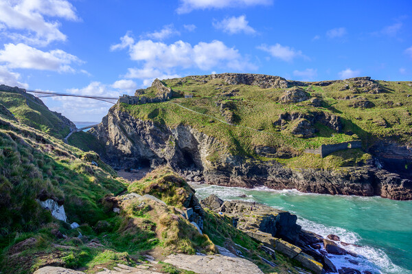 Tintagel Castle Bridge and Headland Picture Board by Tracey Turner
