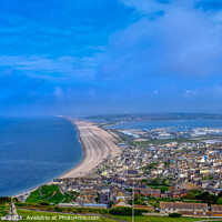 Buy canvas prints of Chesil Beach from Portland Heights, Dorset Coast by Tracey Turner