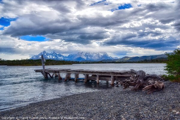 Jetty on the River Serrano, Torres del Paine, Chil Picture Board by Tracey Turner
