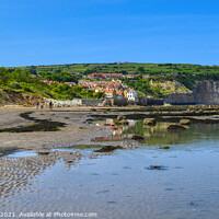 Buy canvas prints of View across the beach at Robin Hood's Bay by Tracey Turner