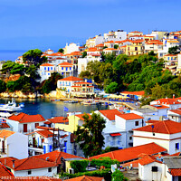 Buy canvas prints of Skiathos town on Skiathos in Greece by john hill