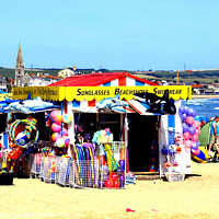 Buy canvas prints of Shop on the beach at Weymouth  by john hill