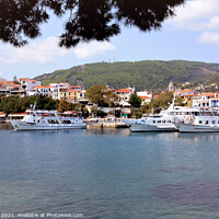 Buy canvas prints of Old Port from the Mpourtzi, Skiathos town, Skiathos, Greece. by john hill