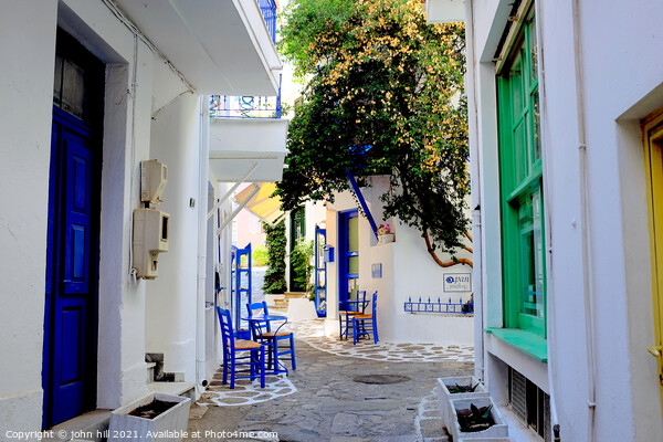 Skaithos town back street, Greece. Picture Board by john hill