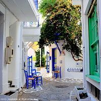 Buy canvas prints of Skaithos town back street, Greece. by john hill