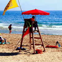 Buy canvas prints of Spanish lifeguard, Benidorm, Spain. by john hill
