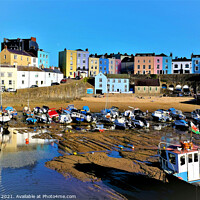 Buy canvas prints of Low tide harbor, Tenby, South Wales, UK. by john hill