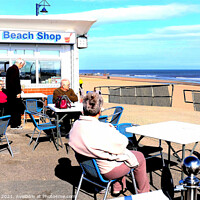 Buy canvas prints of Seaside cafe and beach shop. by john hill